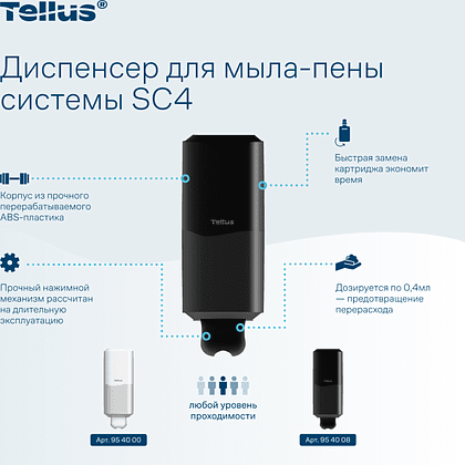 Диспенсер Tellus для мыла-пены, черный, SC4 - 6