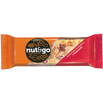 Батончик "Nut & Go", с арахисом и клюквой, 30 г