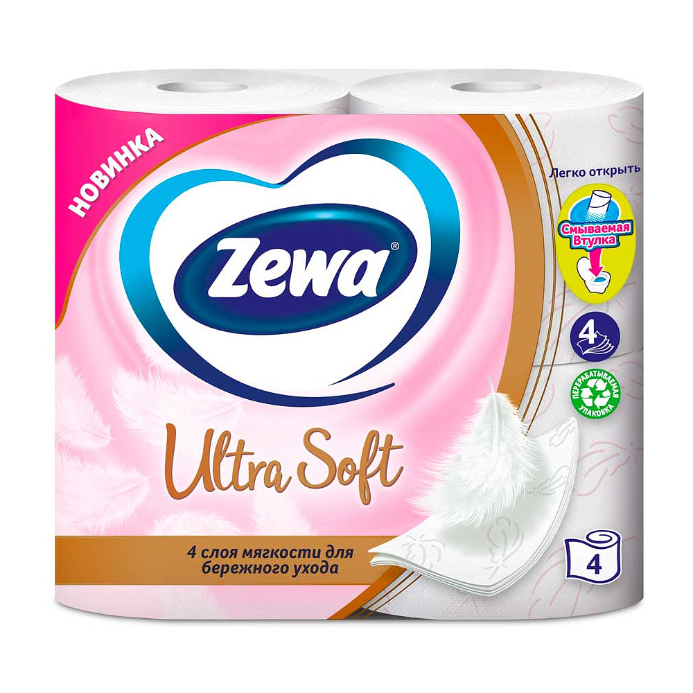 Бумага туалетная Zewa "Ultra Soft", 4 слоя, 4 рулона