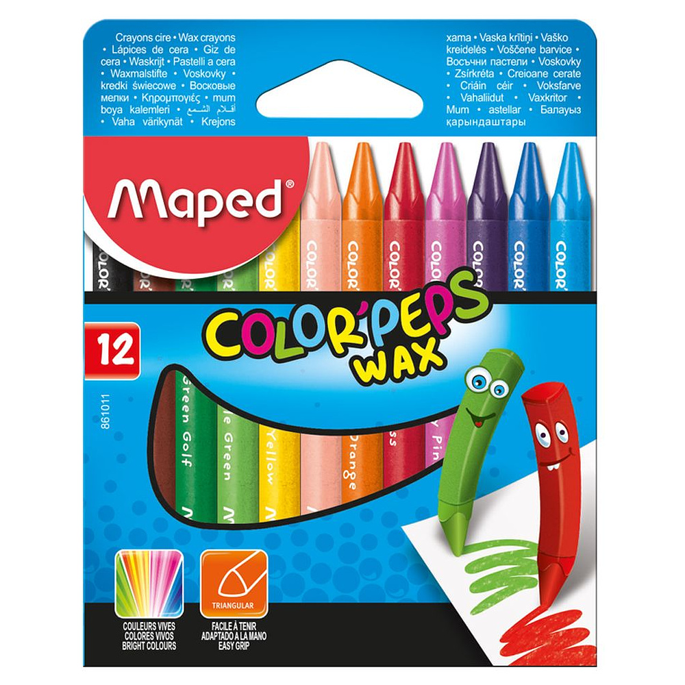 Мелки восковые Maped "Wax Crayons", 12 цветов, ассорти