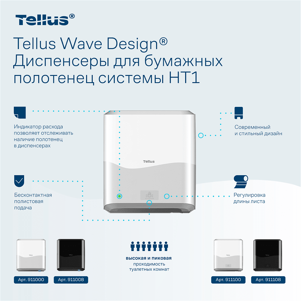 Диспенсер сенсорный Tellus Matic, для полотенец в рулонах, белый, HТ1 - 7