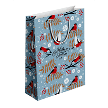 Пакет бумажный подарочный "Frost. Снегири", 32х49х12 см, голубой