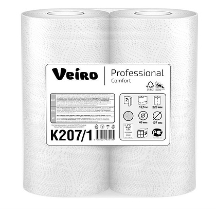 Полотенца бумажные Veiro Professional Comfort в рулонах (1*2) 12.5м, 2 слоя - 11