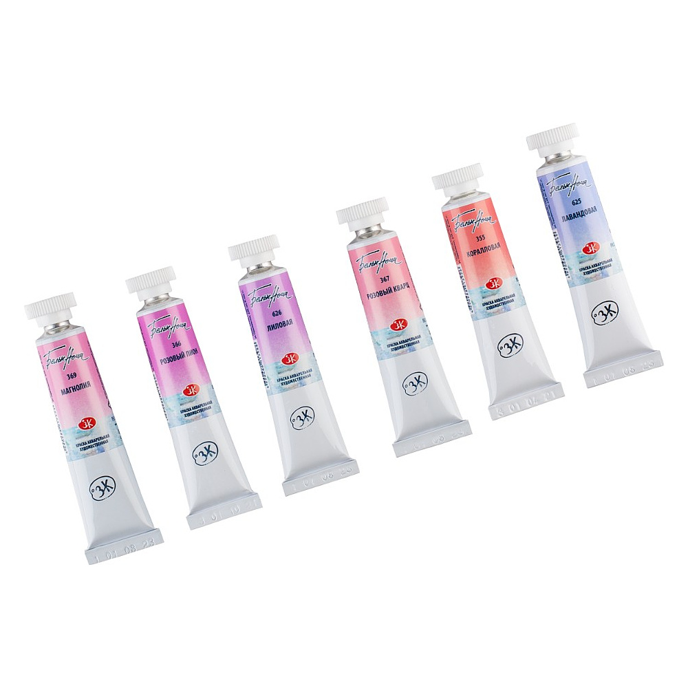 Краски акварельные "Белые ночи розовые цветы", набор 6 цветов, тубы - 6