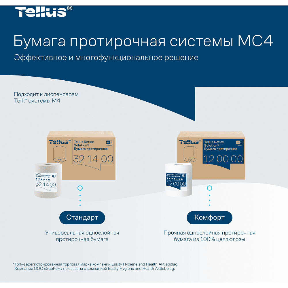 Протирочная бумага Tellus Reflex, Стандарт c центральной вытяжкой, 1 слой, 270 м, MC4 - 10