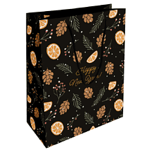 Пакет бумажный подарочный "Spruce. Шишки", 25х32х12 см, черный