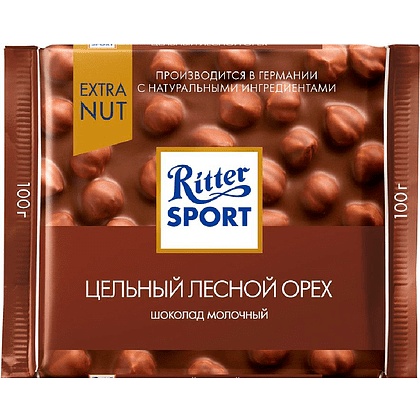 Шоколад молочный "Ritter Sport", 100 г, с цельным лесным орехом