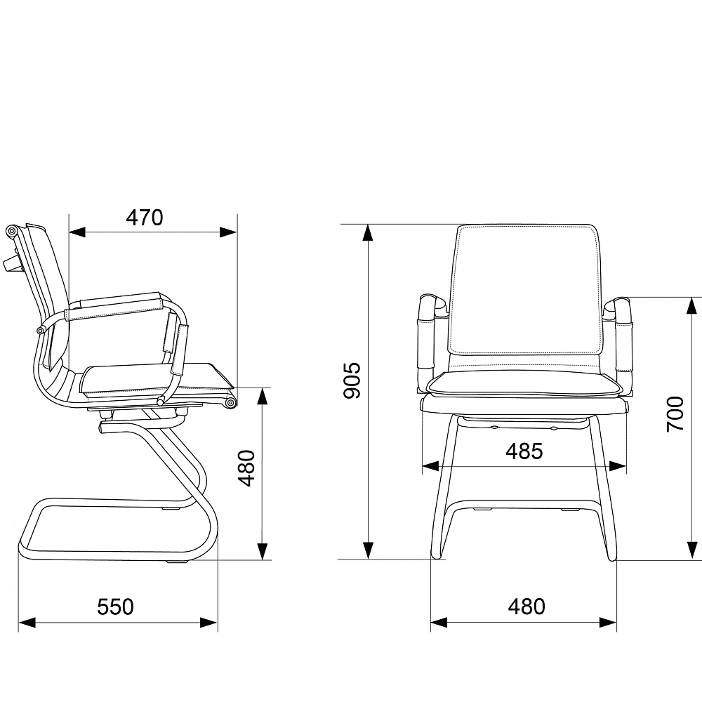 Кресло на полозьях "Бюрократ Ch-993-Low-V", сетка, черный, металл хром - 5