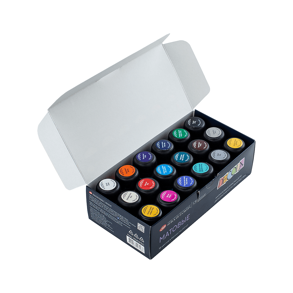 Краска акриловая матовая "Декола", набор 18 цветов, 20 мл, банки - 2