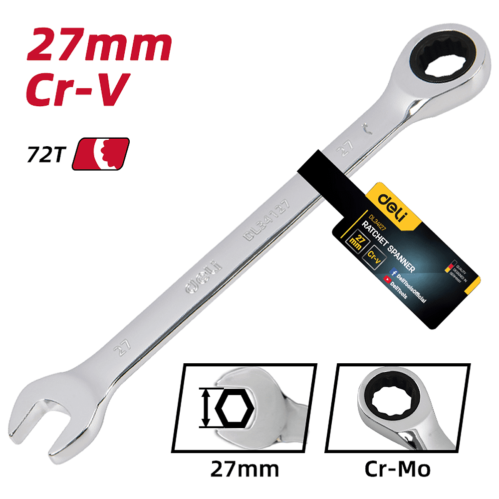 Ключ комбинированный Deli YS EDL34127, 27 мм, с трещоткой, 72 зуба - 6