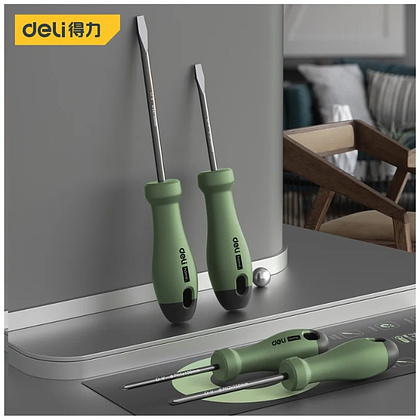 Набор отверток Deli HS HT1004L, 4 шт. ( PH1х100,PH2х150,SL5х100,SL6х150), Soft Touch, зеленый - 5