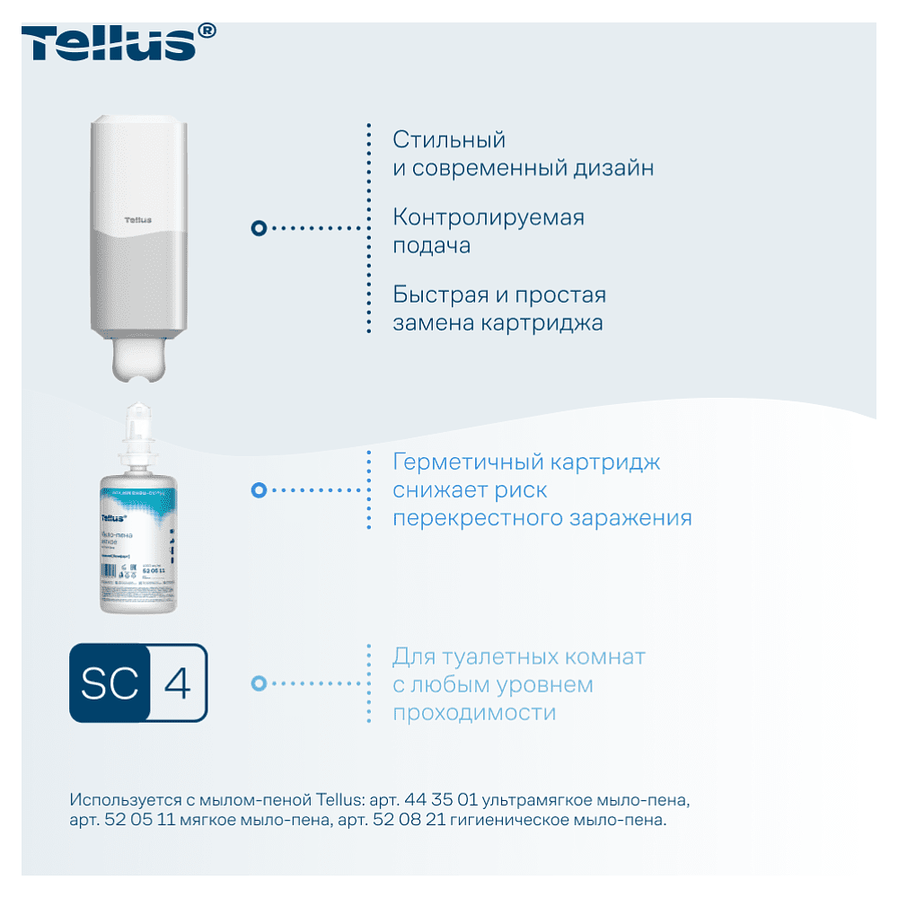 Диспенсер Tellus для мыла-пены, белый, SC4 - 7