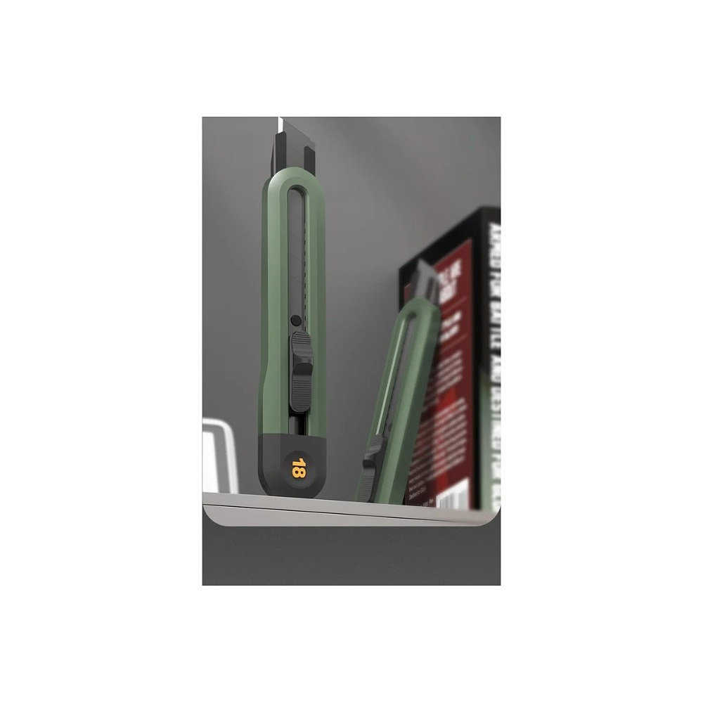 Набор ножей строительных Deli HSEHT4003L, 3 шт (ножи 9мм/18мм/трапеция), Soft Touch, зеленый - 10