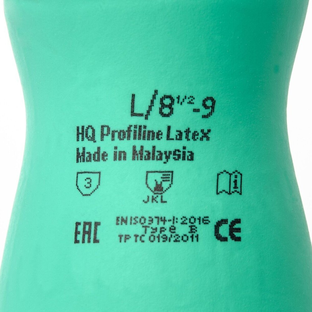 Перчатки латексные HQ Profiline, р-р L, с х/б покрытием, зеленый - 7