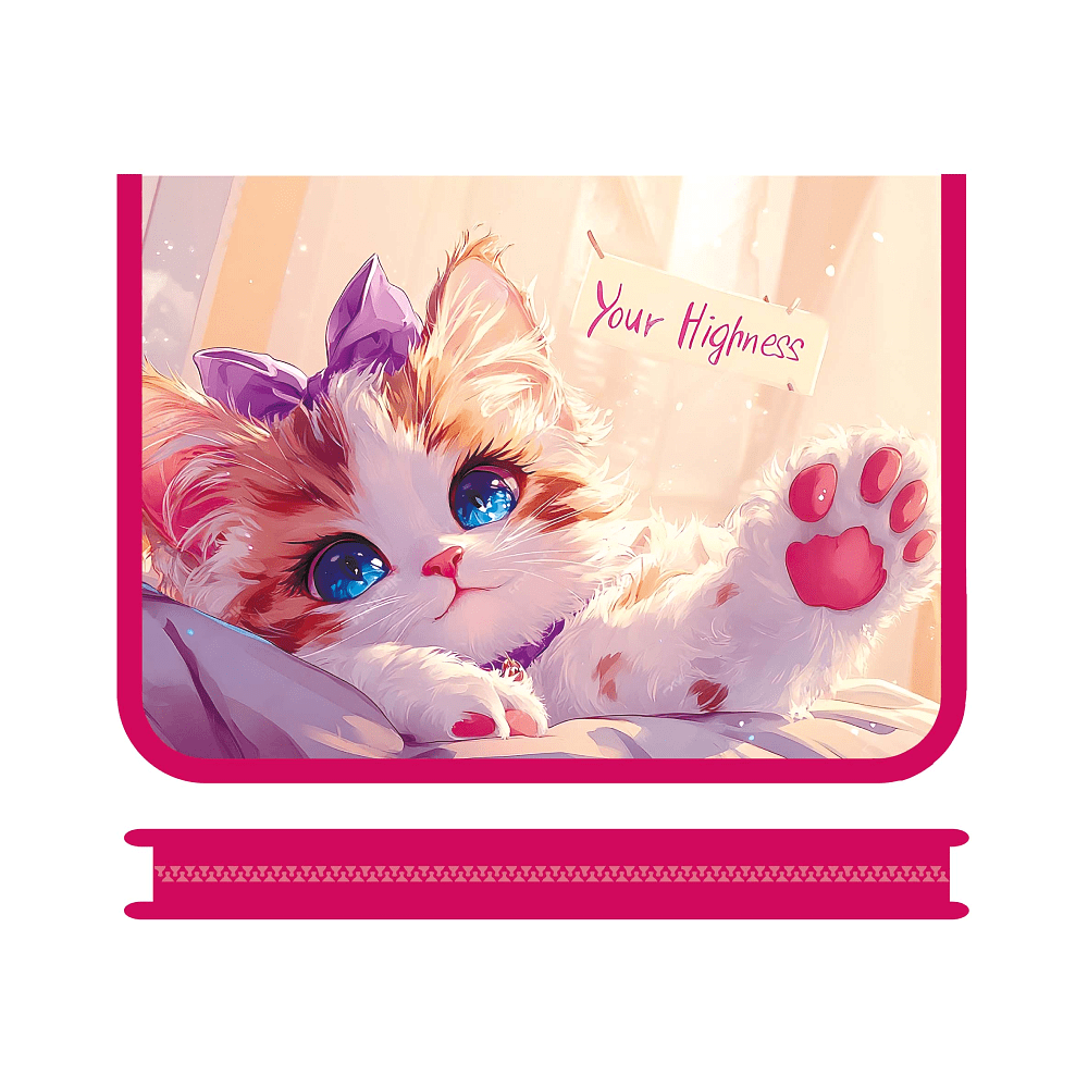 Папка для тетрадей "Голубоглазый котик", А4, на молнии, пластик, розовый