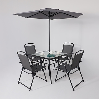Комплект мебели садовой AksHome PICNIC (стол 1шт, 4 кресла, зонт 1шт), серый, черный - 10