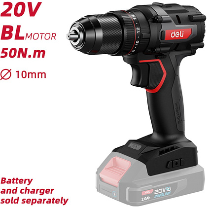 Дрель-шуруповерт Deli RS EDE-CZ20-2, аккум., без аккумуляторов и ЗУ, 20 В, 50 Нм, коробка - 6