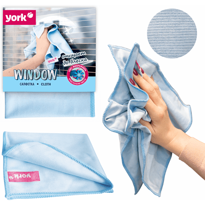 Салфетка для окон и стекла из микроволокна "YORK Window" 30 x 30 см, голубой - 2
