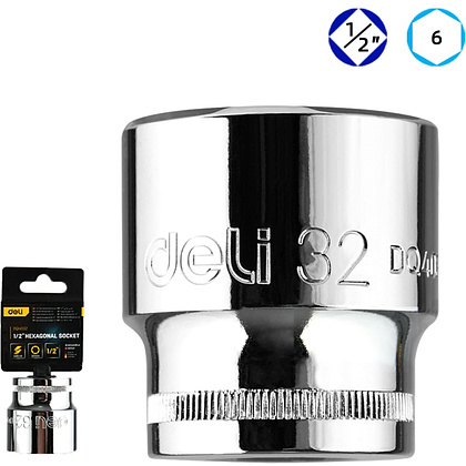 Головка торцевая шестигранная Deli YS EDQ4032 1/2", 32 мм, серебристый - 2