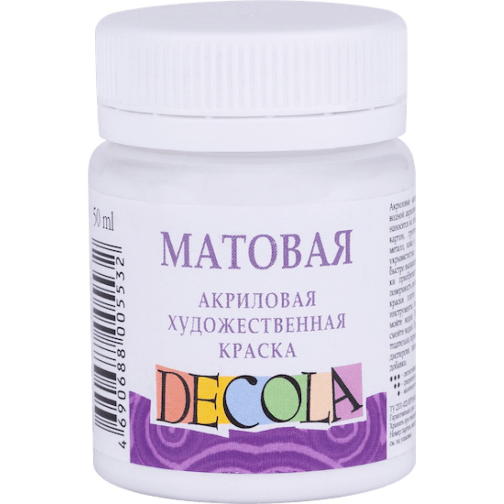Краска акриловая матовая "Декола", 104 белая, 50 мл., банка