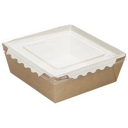 Контейнер бумажный для салата 1200мл, 145/167х145/167х63 мм с крышкой, 50 шт/упак, крафт, белое дно
