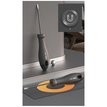 Отвертка Deli HS EHT1105, SL5х100 мм, Soft Touch, черный - 9