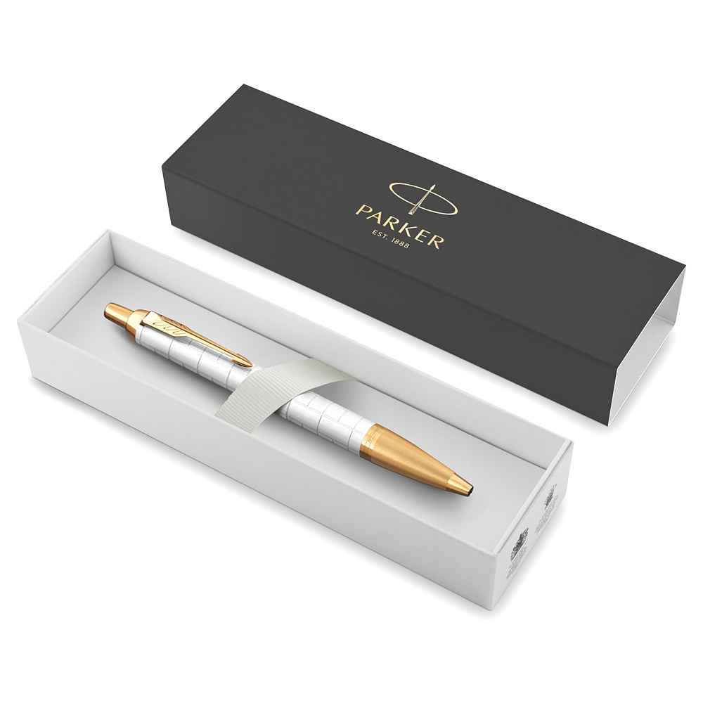 Ручка шариковая автоматическая "Parker IM Premium Pearl GT", 1.0 мм, золотой, серебристый, стерж. синий - 3