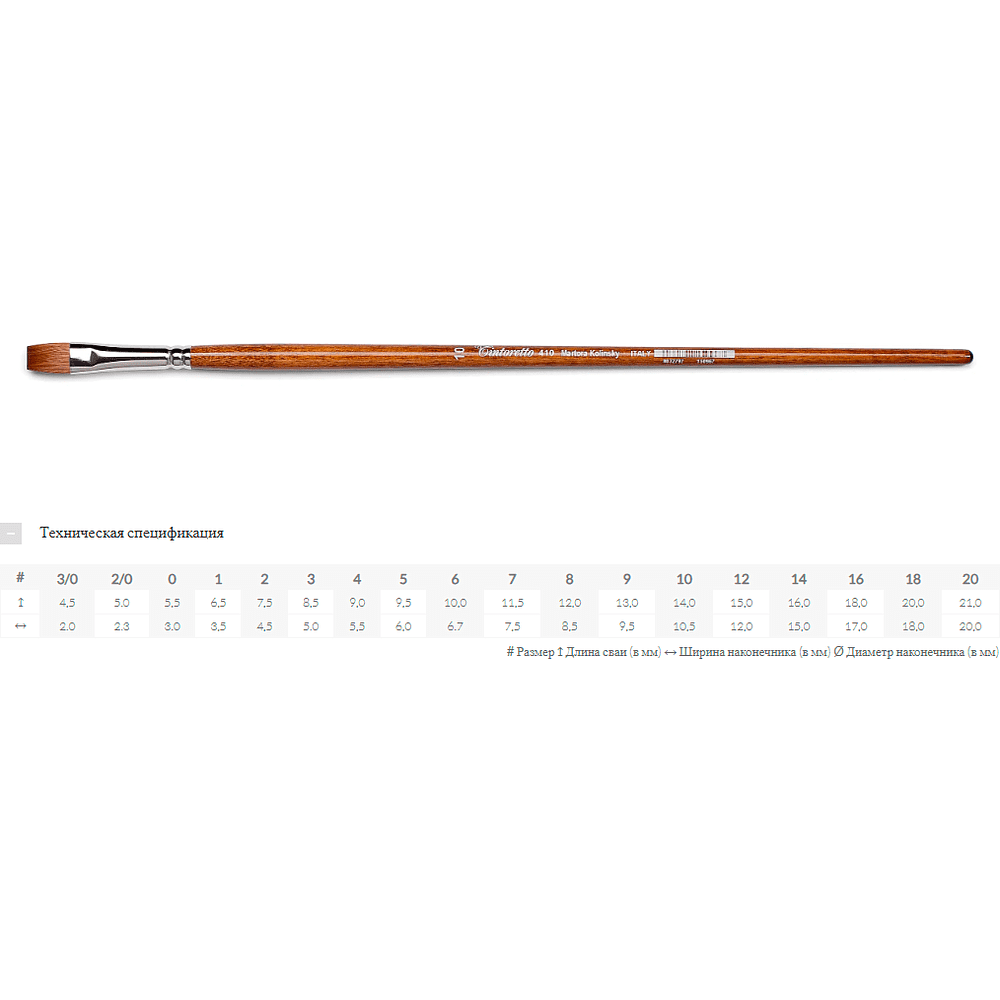 Кисть для рисования "Tintoretto Martora Kolinsky", сибирский колонок, плоская, №2 - 2