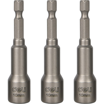 Набор насадок шестигранных магнитных Deli YS EDL4810T, 10 мм, 3 шт, HEX 1/4", серебристый