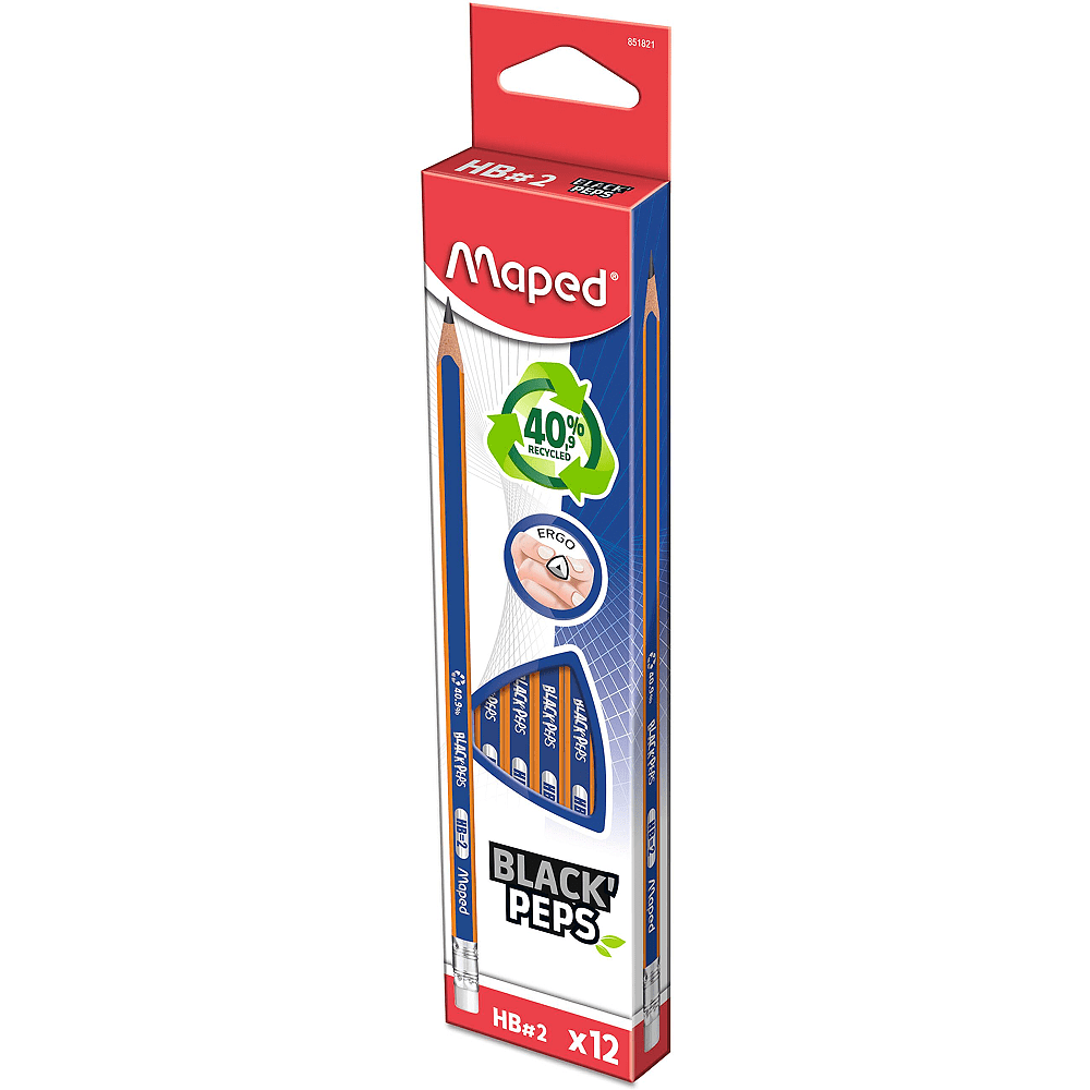 Карандаш простой "Black Peps" HB, с ластиком, синий, оранжевый - 2