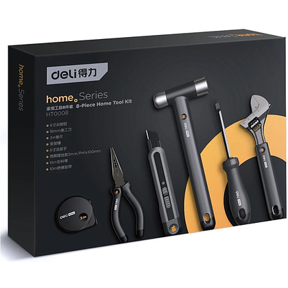 Набор ручного инструмента Deli HS, 8 предметов, Soft Touch, черный - 3