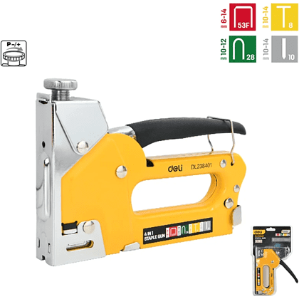Степлер скобозабивной Deli EDL238401, 4-в-1 + скоба, желтый - 2