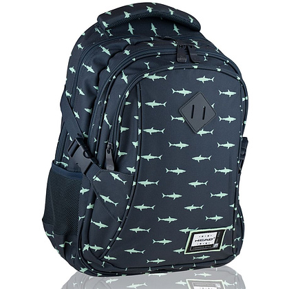 Рюкзак молодежный "Head Baby Sharks", черный, зеленый