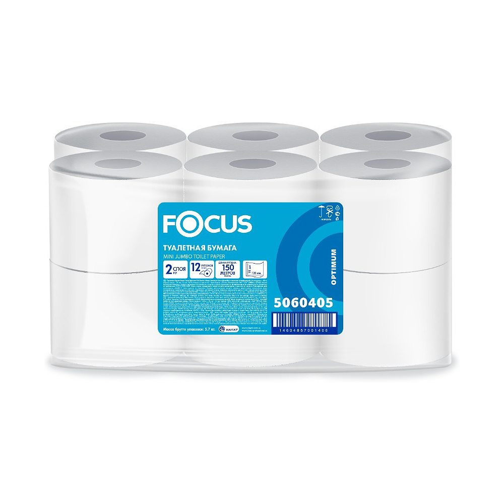 Бумага туалетная Focus Optimum, 150 метров, 2 слоя, 100% целлюлоза