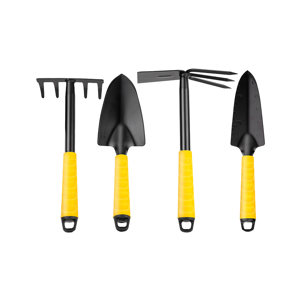 Набор садовых инструментов "Deli", 4 предмета (лопата 2 шт, мотыга, грабли), желтый, черный 