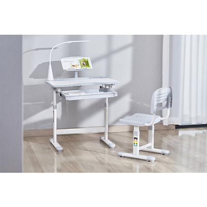 Комплект растущей мебели Fundesk "Bellissima": парта, стул, подставка для книг, лампа, серый - 10