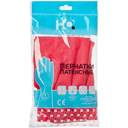 Перчатки латексные HQ Profiline, р-р L, с х/б покрытием, красный - 4