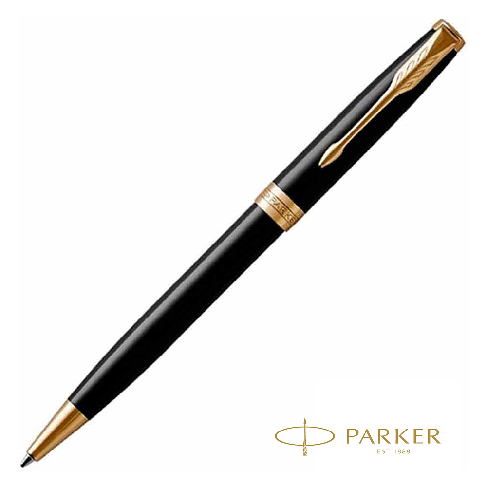 Ручка шариковая автоматическая Parker "Sonnet Lacquer Deep Black GT", 0.7 мм, черный, золотистый, стерж. черный