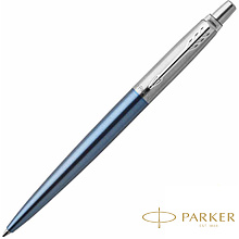 Ручка шариковая автоматическая "Parker Jotter Waterloo Blue CT", 0.7 мм, голубой, серебристый, стерж. синий