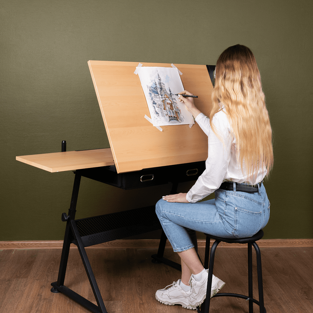Стол для черчения и рисования "Малевичъ", бук, металл, табурет - 3