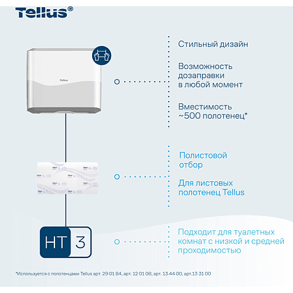 Диспенсер Tellus для полотенец листовых, мини, белый, HT3 - 12