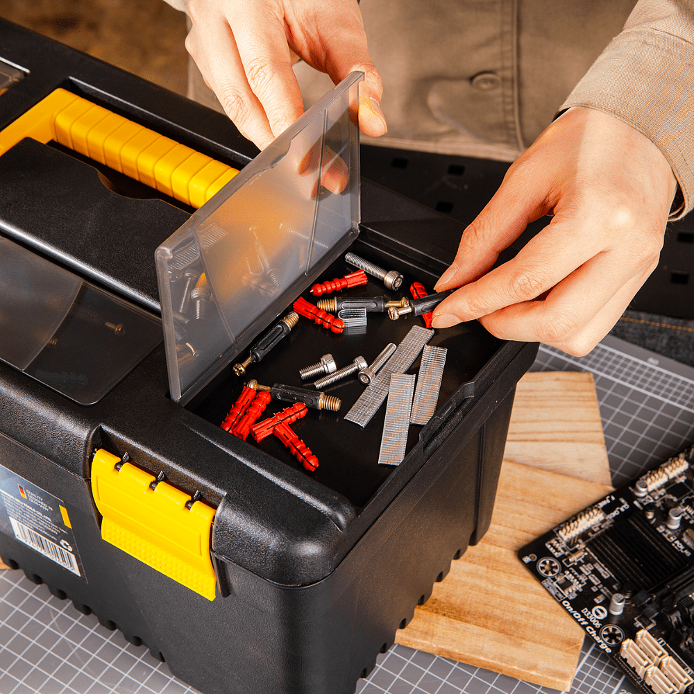 Ящик для инструмента Deli "EDL432417", 380x200x180 мм, пластмасса, с секциями - 2