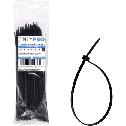 Хомут нейлоновый OnlyPro, 4.8х200 мм, черный, 100 шт 