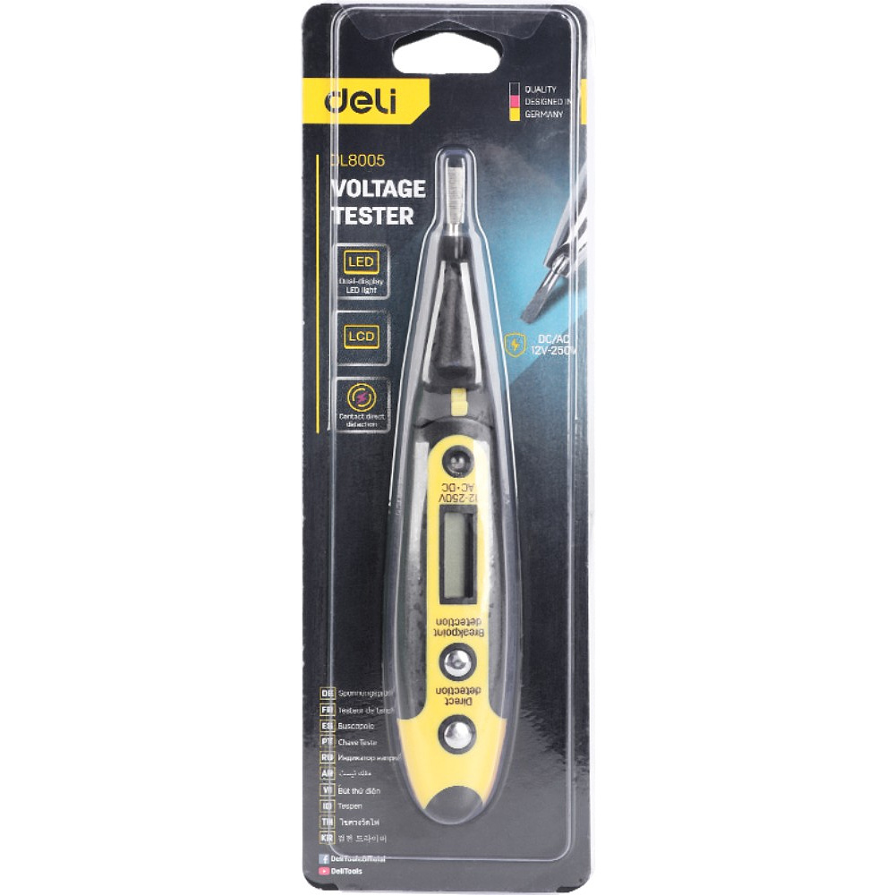 Индикаторная отвертка-тестер Deli YS EDL8005, 12-250 В, цифровая, желтый, черный - 3