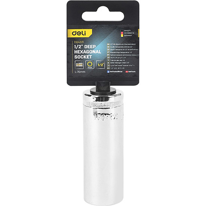 Головка торцевая шестигранная Deli YS EDQ4321 1/2", 21 мм, глубокая, серебристый