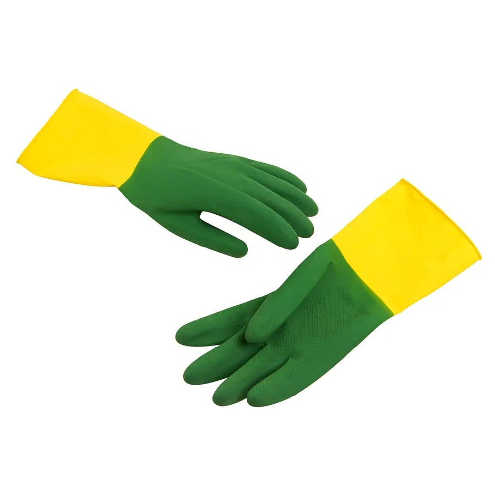Перчатки латексные хозяйственные Zaubex БИКОЛОР, усиленные, р-р S, зеленый, желтый - 2