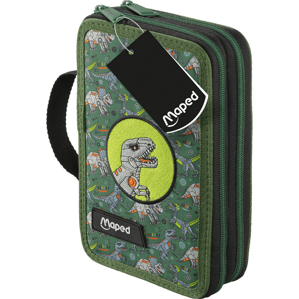 Пенал "Dinosaur", 2 отделения, с наполнением, зеленый