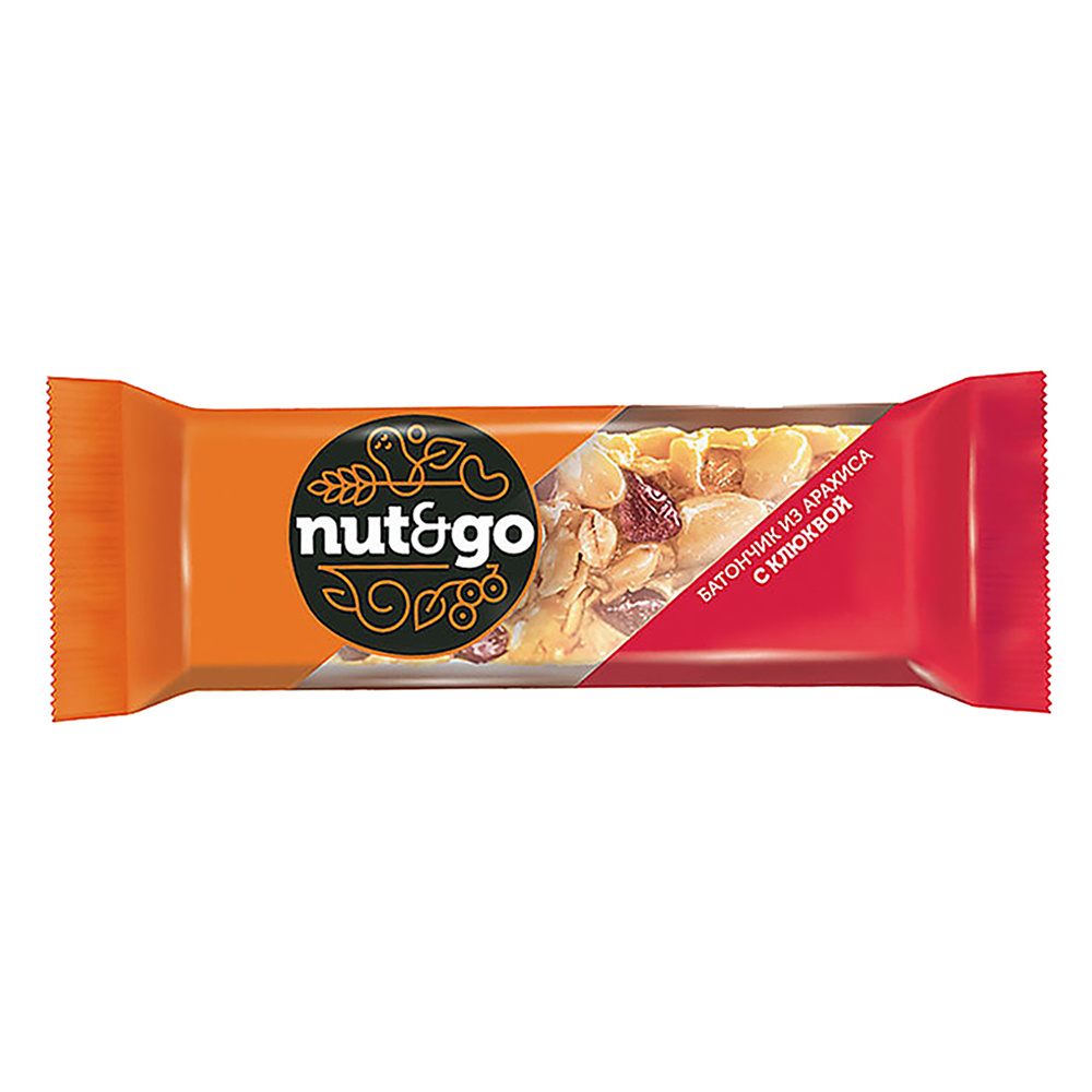 Батончик "Nut & Go", с арахисом и клюквой, 30 г