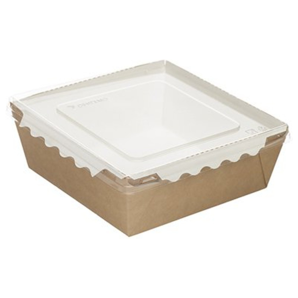 Контейнер бумажный для салата 1200мл, 145/167х145/167х63 мм с крышкой, 50 шт/упак, крафт, белое дно