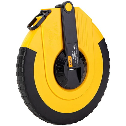Мерная лента Deli YS EDL9850ZY, 50 м х 14,5 мм, лента фиберглас, пластиковый корпус, желтый, черный